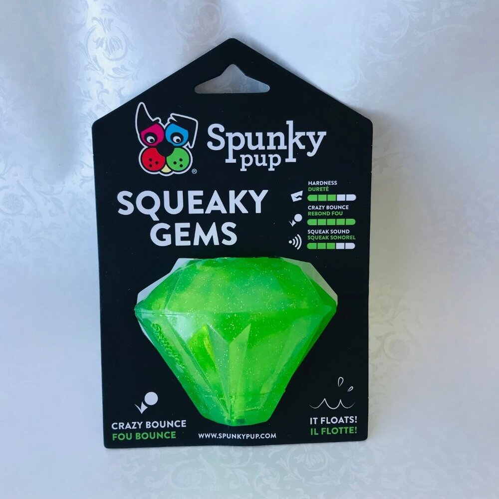 Spunky pup Squeaky Gems Green  Crazy Bounce  Floats   Size : 3.0" x 3.0"